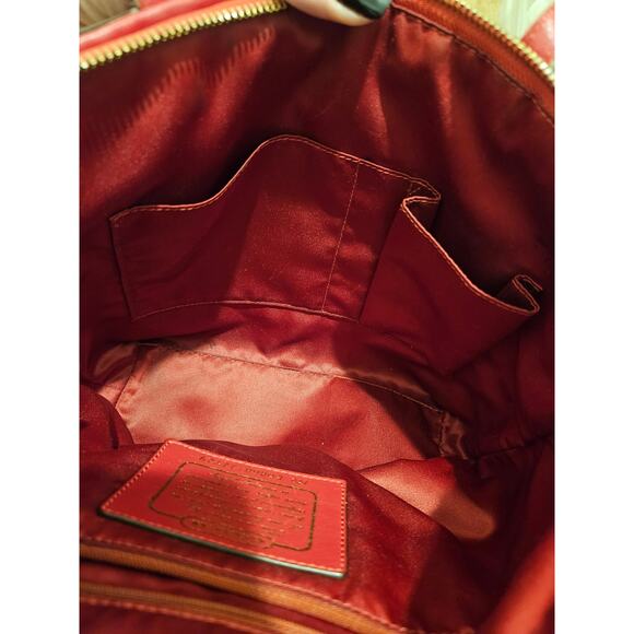 Coach Purse: Beige Signature Canvas + Red Patent Leather, Authentic Zipped Tote - Picture 9 of 13